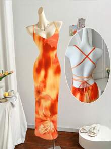 INAWLY 女式休闲舒适度假印花露背连衣裙 - 彩色 - 查看 1