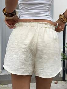 Sunnyshic Shorts donna con vita annodata, orlo arricciato e gamba ampia, tinta unita