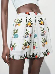 Maija Damen Muschel Muster Shorts mit elastischem Bund und weitem Bein - Grün - Übersicht 2