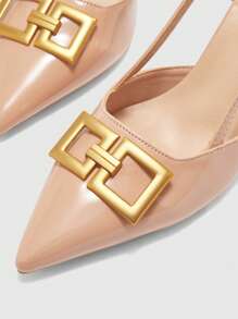 CUCCOO BIZCHIC Giày cao gót mũi nhọn thon gọn màu mơ, có quai sau và khóa đồng, giày cao gót đi làm hàng ngày phù hợp cho phụ nữ - Màu be - Xem 8