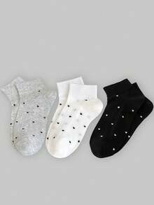 ROMWE Kawaii Calcetines cortos casuales y cómodos con patrón de corazones para mujer - Multicolor - Ver 1