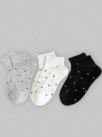 Kawaii Calzini corti casual e comodi da donna con motivo a cuori
