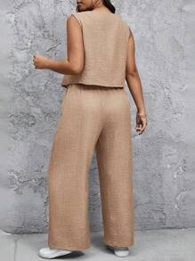 SHEIN Tall CURVE Conjunto de 2 piezas talla grande: Pantalones largos de estilo chaleco informal - Albaricoque - Ver 2