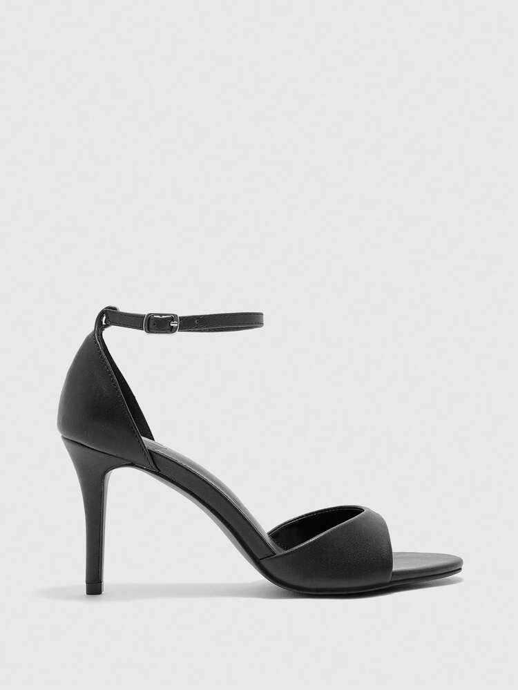 CUCCOO BIZCHIC Women Black Round Toe Slim Heel Minimalist High Heel Sandals Shoes