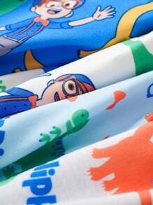 Blippi X SHEIN 4pcs Young Boy Cartoon Blue & White Dinosaur & Letter Print Boxy Briefs,Basic Comfortable Casual ,Soft Fall Winter - Blue and White - View 6