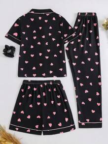 3 PiecesGirls Casual Heart Print Cardigan, Top And Pants/Shorts Loungewear Sets Girls Clothes Set Teen Girl Shirts Rainbow Summer Sets Pride Young Girls Sets Summer Pj Sets Cute Sets For Teens