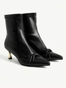 CUCCOO CHICEST Giày bốt cao gót mũi nhọn thời trang thu đông dành cho nữ, màu đen, phối nơ đa năng, đế mảnh mạ điện, kiểu dáng tối giản, co giãn, ôm sát cổ chân. - màu đen - Xem 1