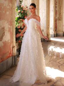 Glamrae Rochie elegantă albă în formă de inimă, cu decolteu în formă de sirenă, cu umeri goi, spate gol, reglabilă, potrivită pentru ocazii formale, nunți în aer liber, atmosferă de nișă - alb - Vizualizare 5