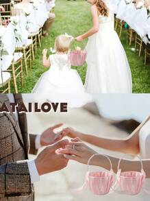 SHEIN 1pc Bow Pearl Wedding Flower Basket - White Bow Flower Basket, Satin Flower Basket, Suitable For Wedding Party Decoration, New Year Gift