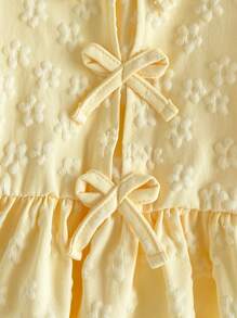 SHEIN Vintaside Kids 女婴花卉纹理面料衬衫，田园风格，可爱时尚，百搭，舒适，适合春夏季 - 黃色 - 查看 7