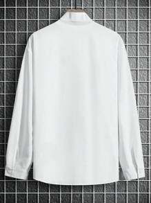 Manfinity RSRT 男士休闲白色椰子树印花衬衫沙滩衬衫，度假海滩夏季，秋季 - 白色 - 查看 2