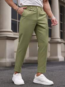 Manfinity Mode Herren Lässig einfarbige Bundfaltenhose - Olivgrün - Übersicht 4