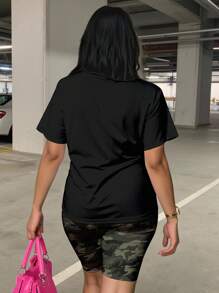 Slaydiva Bộ 2 sản phẩm/Bộ Áo thun cổ tròn tay ngắn họa tiết ngụy trang lễ hội âm nhạc + Quần rằn ri, size lớn, phù hợp cho mùa hè - Nhiều màu - Xem 7