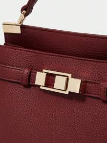 SHECARRY 女士金属装饰休闲手提包，时尚日常通勤手提包，红色 - 酒紅色 - 查看 5