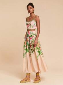 Travachic 2 件套度假休闲植物印花吊带背心和长裙，女士度假装，女士度假装，海滩度假装，女士夏季装，度假两件套 - 彩色 - 查看 4