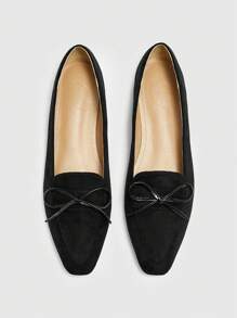 CUCCOO BIZCHIC Mocasines casuales para interiores y exteriores de mujer con punta cuadrada, decorados con lazo, suela suave y cómoda, color negro