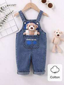 SHEIN Playful Pals 1pc Baby Boys' Teddy Bear Overall Jumpsuit, Autumn - Blue - View 9