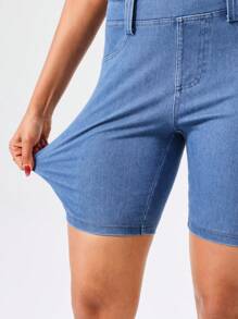 Flexra 女式口袋紧身休闲百搭牛仔短裤 - 淺色水洗藍 - 查看 4