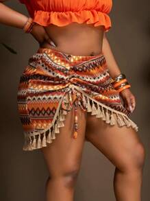 Slaydiva 2025 大码女装百搭简约休闲百搭优雅浪漫彩色纹理条纹流苏抽绳侧网眼拼接海滩橙色裙子/秋季/大码夏季/七月四日女装/Y2K/街头服饰女装/乡村/海滩/俱乐部/教师/亚麻/街头服饰/欧洲夏季/女士夏季/时尚