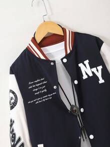 青少年男童休闲复古时尚字母印花百搭夹克，适合秋冬季日常及夏季户外穿着 - 彩色 - 查看 8