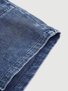 SHEIN 少女时尚休闲蓝色牛仔日常运动基础款弹力修身喇叭牛仔裤女童短裤柔软日常穿着四季皆宜少女服装秋季服装返校服装运动 - 藍色 - 查看 6