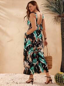 EMERY ROSE Mono de verano con estampado tropical y bolsillos para mujer de talla grande - Multicolor - Ver 3