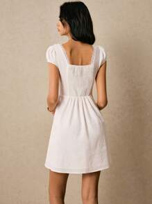 Poéselle Women Floral Embroidered Single-Breasted Cap Sleeve Casual Mini Dress