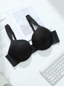 SHEIN 1 Áo ngực không gọng liền mạch cỡ lớn dành cho nữ, nâng ngực - màu đen - Xem 5