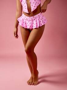 MISSGUIDED Bottom de bikini fruncida con estampado de cereza dulce, falda con volantes para playa y natación, traje de baño de vacaciones de verano, ropa de playa hawaiana