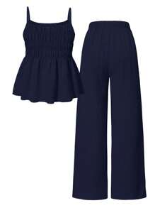 Set de 2 piezas con top de tirantes y pantalón de pierna ancha para adolescentes, conjunto de ropa casual de verano