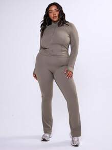 MUSERA Women Plus Size Solid Color Sports Jacket Gym Fitness - Mocha Brown - View 3