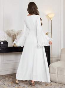 Modelyn Đầm midi tay bồng buộc eo thanh lịch cho nữ - trắng - Xem 2
