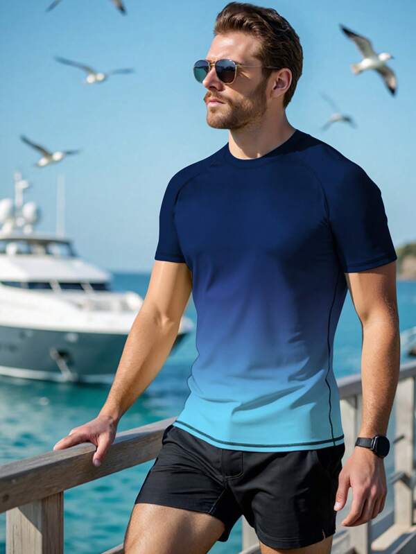 Manfinity Swimmode Herren Gradienten Farbig Kurzarm Rashguard