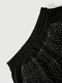 ROMWE MEN Unisex Street Life American Style Rhinestone Print Pattern Shorts - Black - View 5