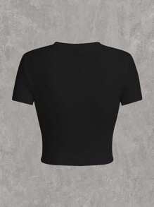 Slaydiva 2026 街头 Y2K 趣味“我爱我自己（男人）”文字印花圆领短袖修身短款女式T恤 - 黑色 - 查看 2