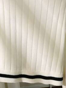 Franclia Color Block Trim Simple Embroidered Horse Head Polo Collar Long Sleeve Knit Sweater Knit Pullover Fall Winter