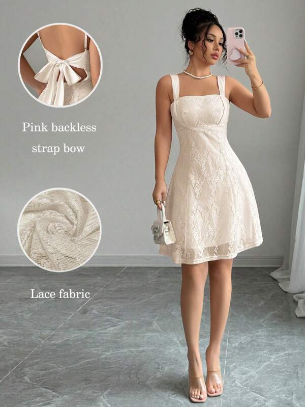 Elenzga Elegant Romantic Women's A-Line Sleeveless Strap Waist Dress