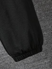 SHEIN 2件套青少年女孩虎纹圆领短袖T恤和长裤套装 - 黑色 - 查看 5