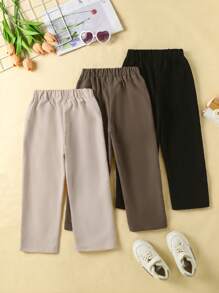 3pcs/Pack Girls Wide Leg High Waist Loose Casual Trousers, Pink/Black/White/Beige, Slim Fit, Suitable For Autumn/Winter/Spring, 2024 New Arrival, Suitable For Commuting And Versatile Wear Kids Pants Girls Pants Loose Pants For Girls Kids Wide Leg Pants Girl Uniform Pants