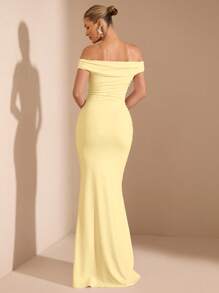 SHEIN BAE Váy đuôi cá dài trễ vai lệch vai màu hồng nhạt cho kỳ nghỉ hè trên bãi biển, thích hợp cho hẹn hò hàng ngày, đi chơi đêm, hộp đêm, tiệc tùng, tụ tập, tiệc cocktail, tiệc hồ bơi, váy mùa tựu trường, váy mùa tựu trường, váy ngày lễ, váy lễ hội âm nhạc, váy lễ hội nhạc đồng quê, váy hòa nhạc - Màu vàng - Xem 2