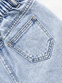 Tween Girls' Summer Casual Light Blue Denim Shorts,Back-To-School Retro Y2K Butterfly Embroidery A-Line Shorts For School,Holiday,Daily Wear,8-12Y - Light Wash - View 5