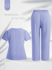 TaskEZ Conjunto de uniforme de enfermería de talla grande con pantalón largo y blusa de manga corta