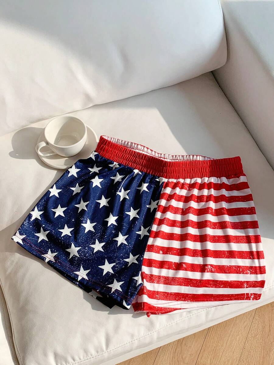 Comfortcana 女式 7 月 4 日美国国旗风格休闲印花短裤 - 彩色 - 查看 1