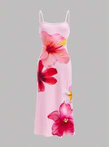 SHEIN Robe moulante d'été confortable à imprimé floral pour filles pré-adolescentes