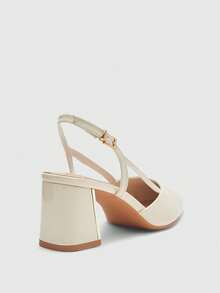 CUCCOO BIZCHIC Giày cao gót hở lưng đế thô mũi nhọn màu trắng, trang trí kim loại, thoải mái và thanh lịch, giày công sở hàng ngày cho nữ - Màu be - Xem 8