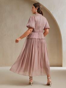 Anewsta Vestido largo con volantes para mujer de talla grande, vestido elegante y versátil de estilo de verano - Rojo violeta - Ver 2