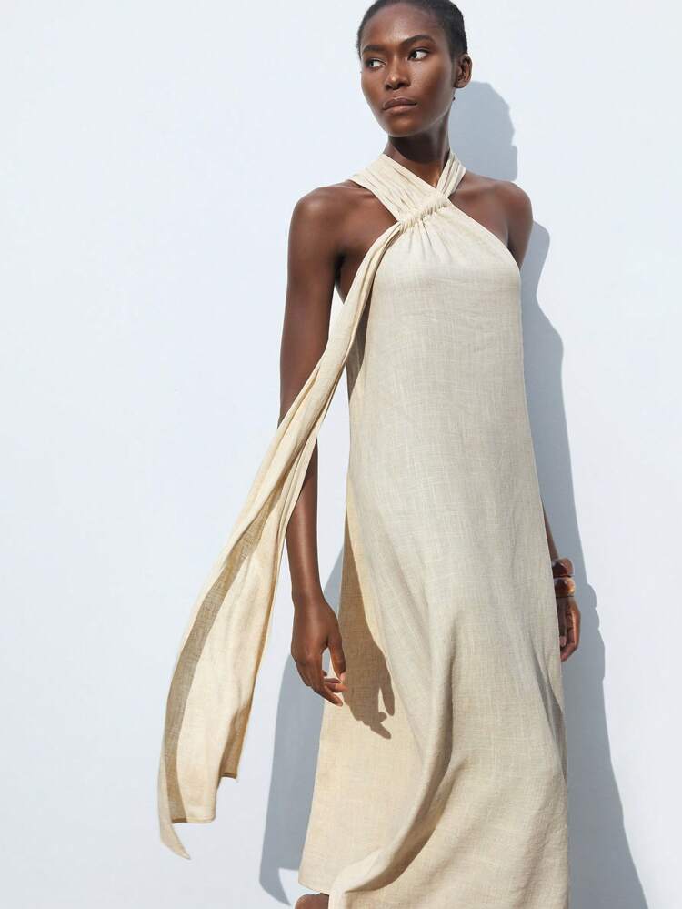 SHEIN Maija Robe d'été casual pour femmes, col ras-du-cou, couleur unie