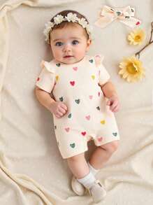 SHEIN Infant/Toddler Girls' Comfortable Printed Rompers For Summer Baby Girl Summer Romper Baby Girl Short Sleeve Romper Newborn Baby Girl Clothes
