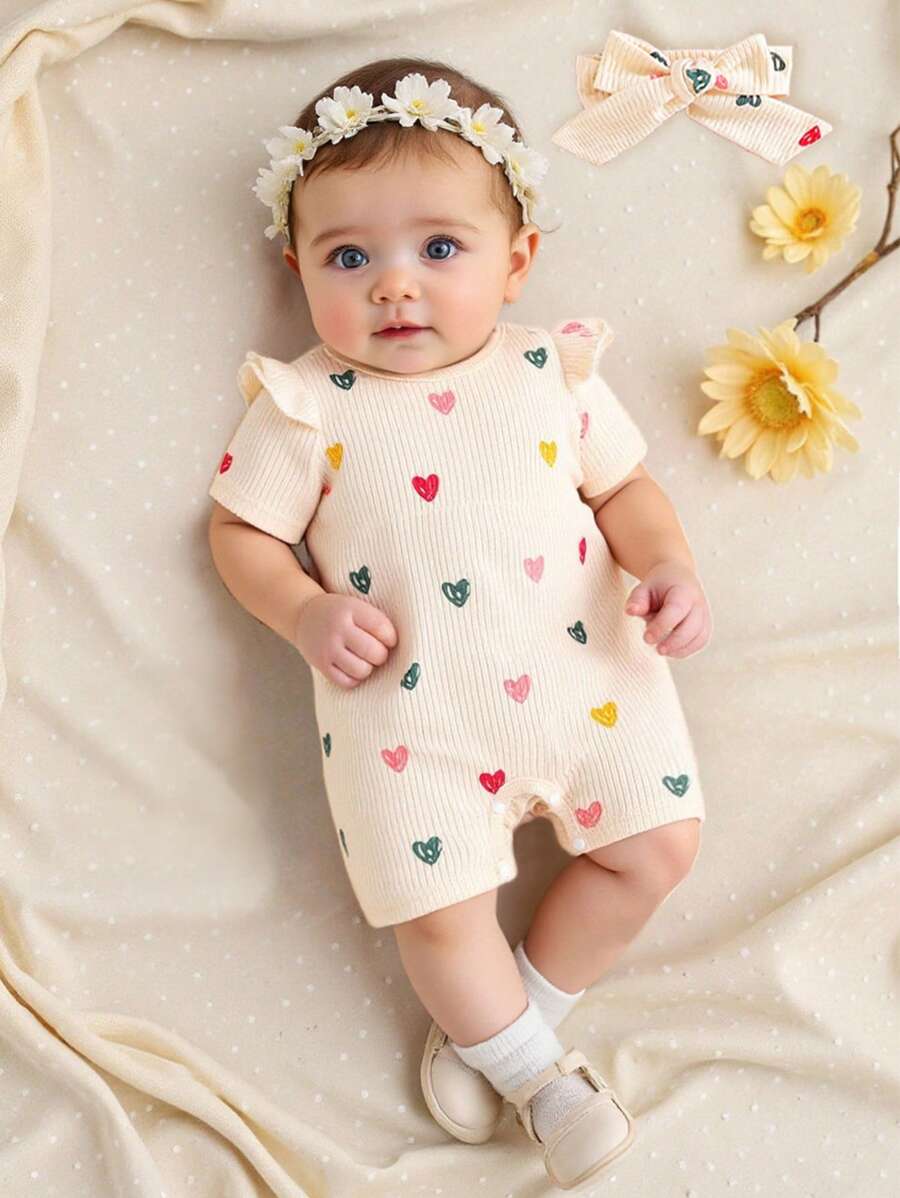 SHEIN Infant/Toddler Girls' Comfortable Printed Rompers For Summer Baby Girl Summer Romper Baby Girl Short Sleeve Romper Newborn Baby Girl Clothes