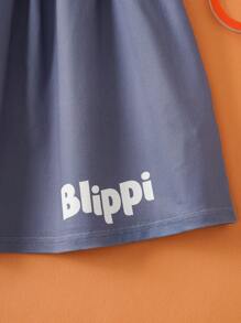Blippi X SHEIN 年轻女孩可爱蝴蝶结和拼布印花吊带睡衣裙 - 彩色 - 查看 6